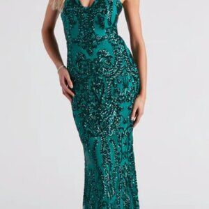 PromGirl Emerald Green Shimmer Long Corset-Style Prom Dress - Size 6